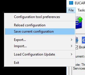 File menu of the configuration tool with Save current configuration selected.