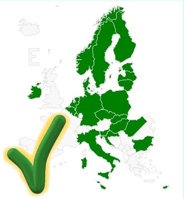 Map of Europe with the participating member states in green and a check mark, showing that RESPER 2.0 went live.